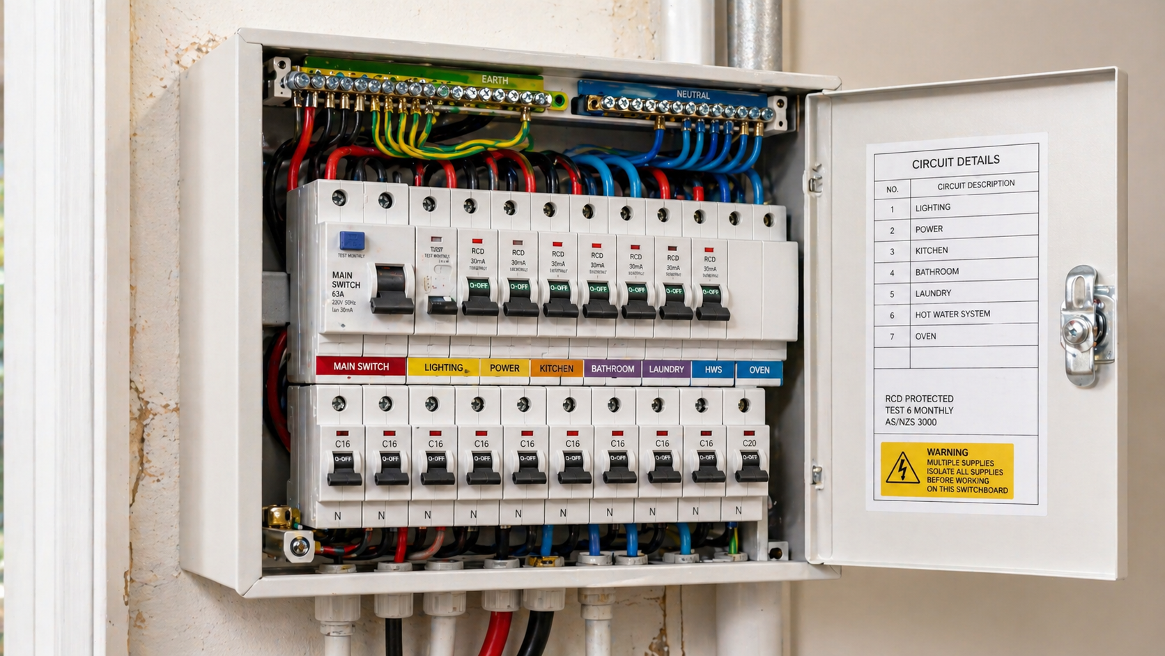 Electrician wiring a switchboard panel