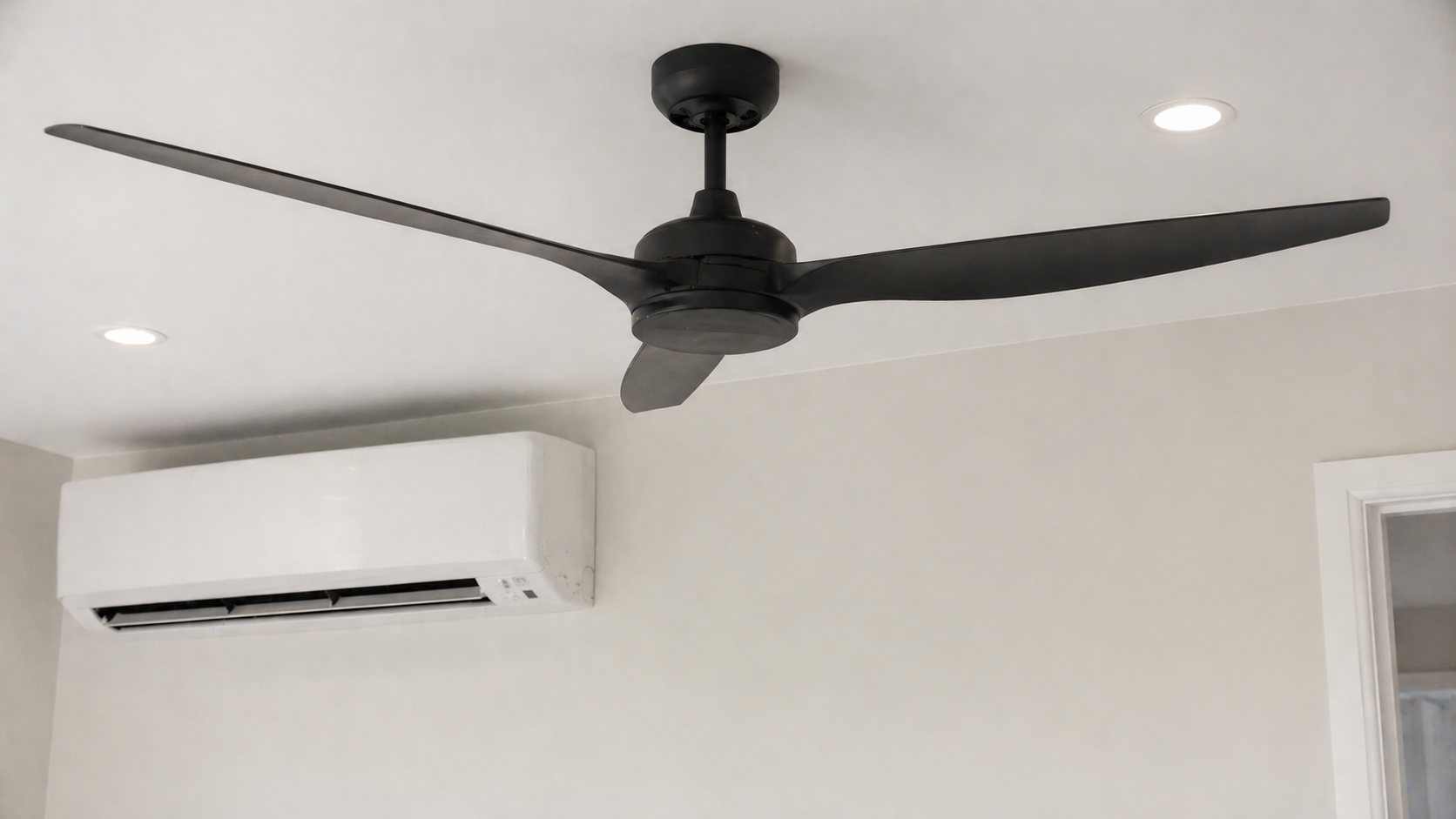 Ceiling fan installation in a bright living room
