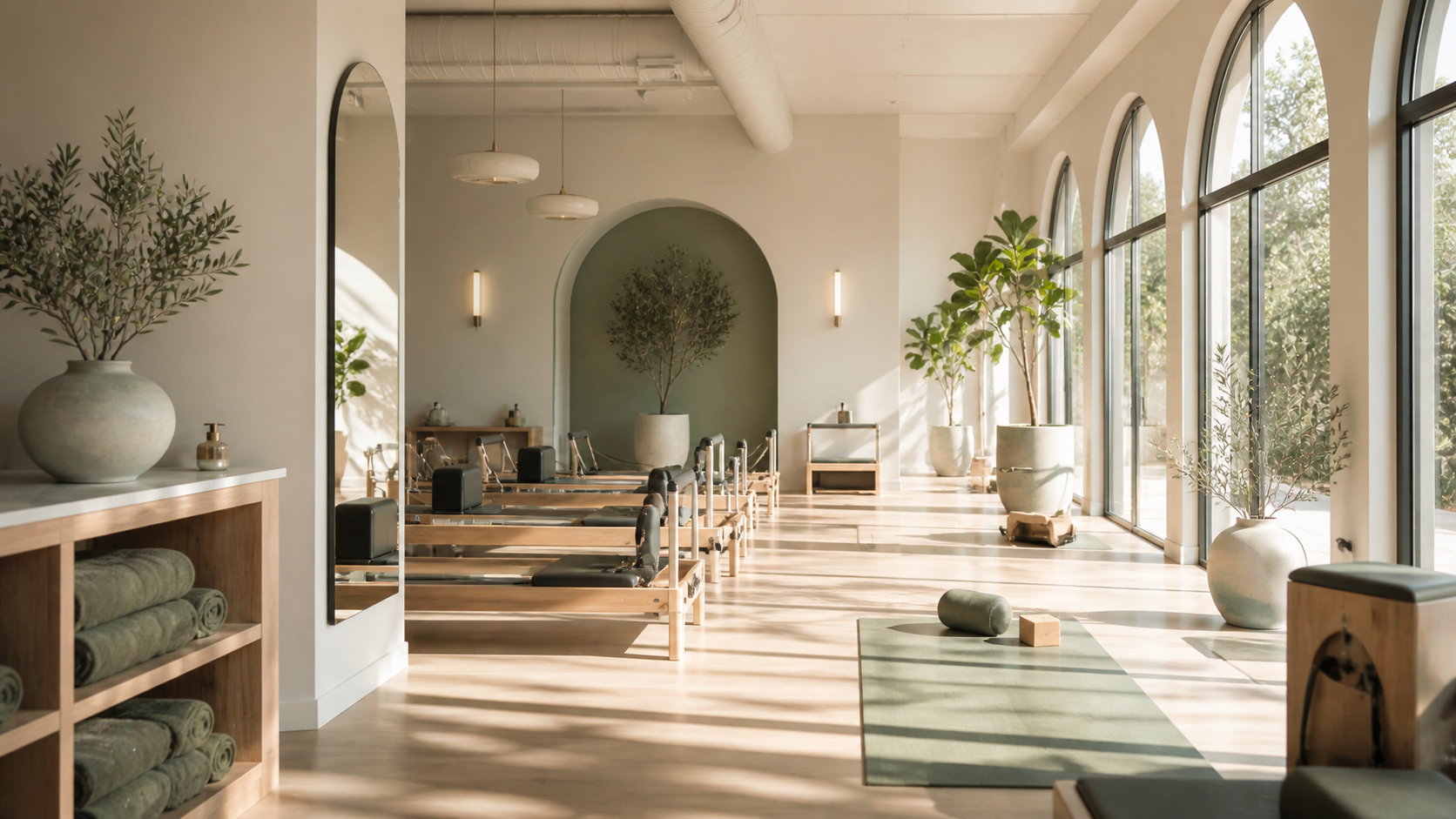 Pilates studio with arched windows