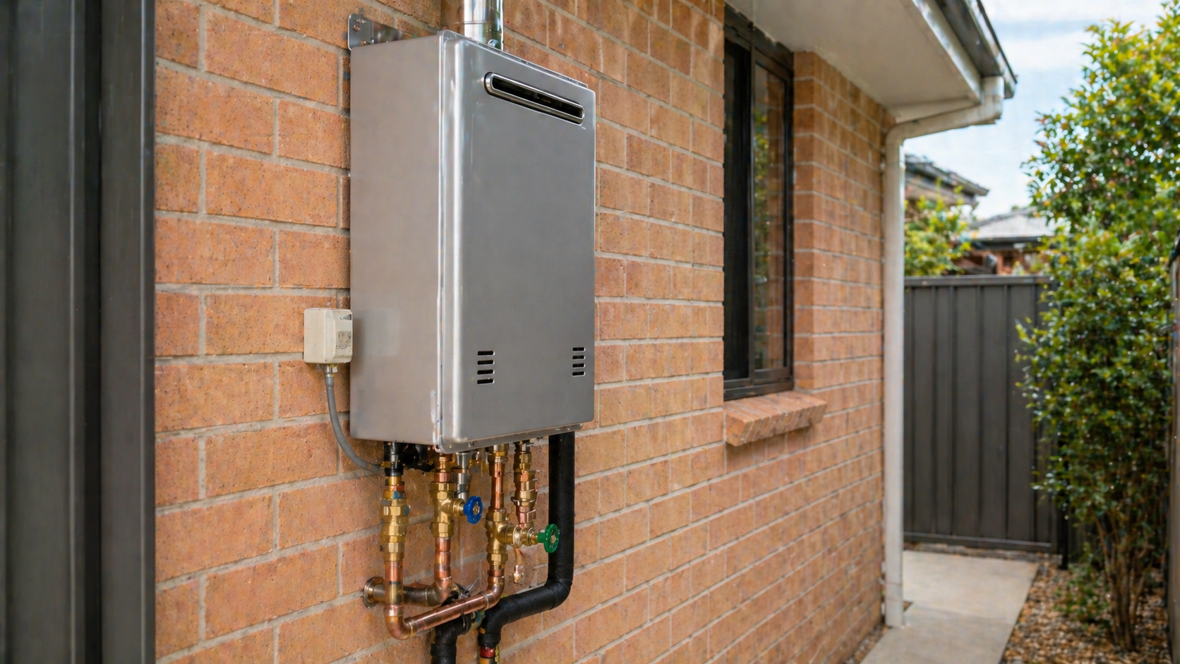 Hot water unit mounted on external wall